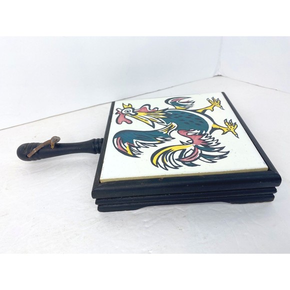 Vintage Trivet Wood & Ceramic Tile ROOSTER , Kitchen Decorations - Picture 4 of 7